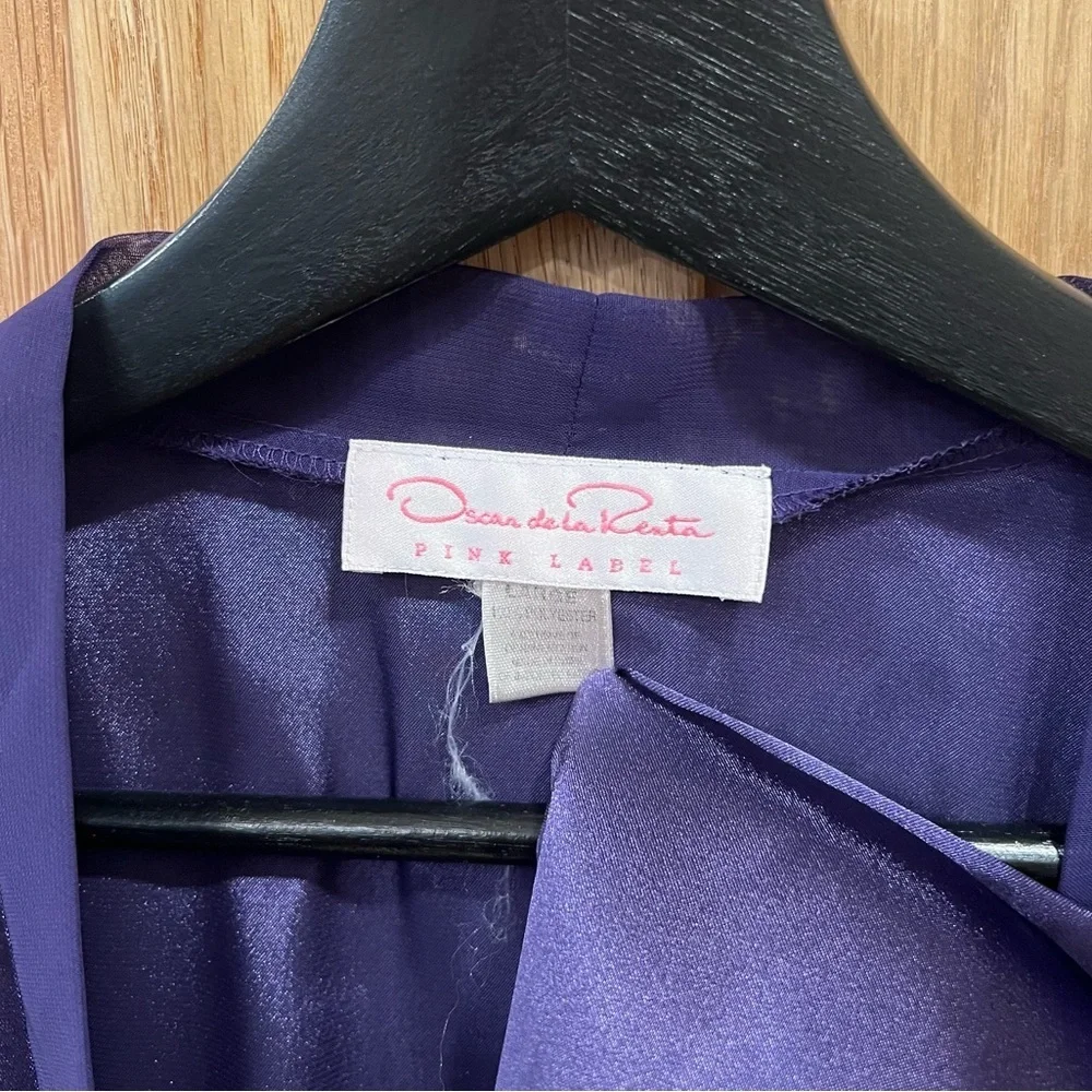 Oscar De La Renta Satin Slip and Robe Set Vintage Purple Size Large Pink Label